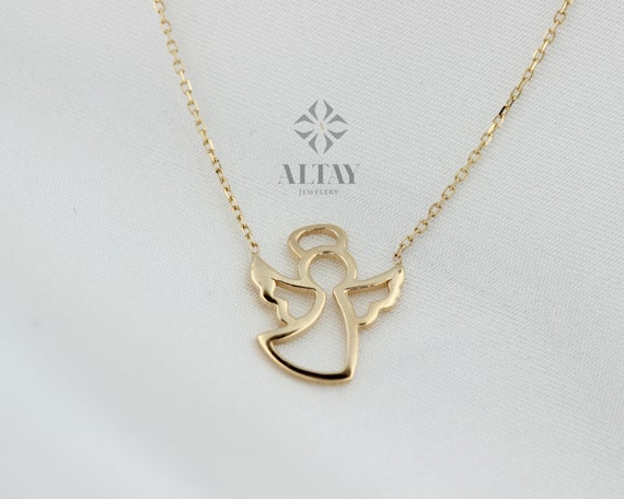 14k Gold Angel Necklace Cherub Pendant 