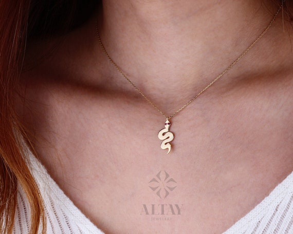 14K Gold Snake Charm, Gold Snake Necklace, Reptile Pendant Animal Choker, Serpent Charm, Animal Jewelry, Gift For Her, Birthday Gift