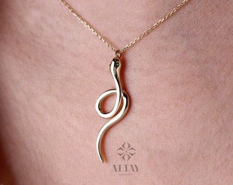 14K Gold Snake Charm, Gold Snake Necklace, Reptile Pendant Animal Choker, Serpent Charm, Animal Jewelry, Gift For Her, Birthday Gift