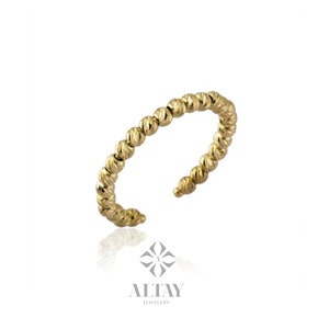 Anel de contas de bolas dóricas de ouro maciço 14K, mini bolas de linha única, empilhável, delicado, aniversário delicado, presente para ela, joias, moda