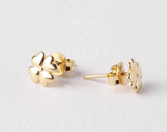 14K Gold Four Leaf Clover Stud Earrings, Clover Earrings, Minimalist Earrings, Leaf Stud Pair Earrings, Lucky Stud Earring