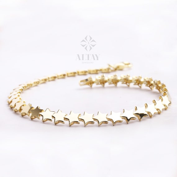 14K Gold Star Bracelet, Gold Multi Stars Bracelet, Dainty
