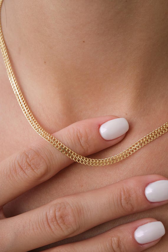 14K Gold Double Curb Chain Necklace, 3.7mm Vienna Chain Choker, Dailywear Jewelry, Armoured Chain, Minimal Fine Charm Jewelry, Gift For Her