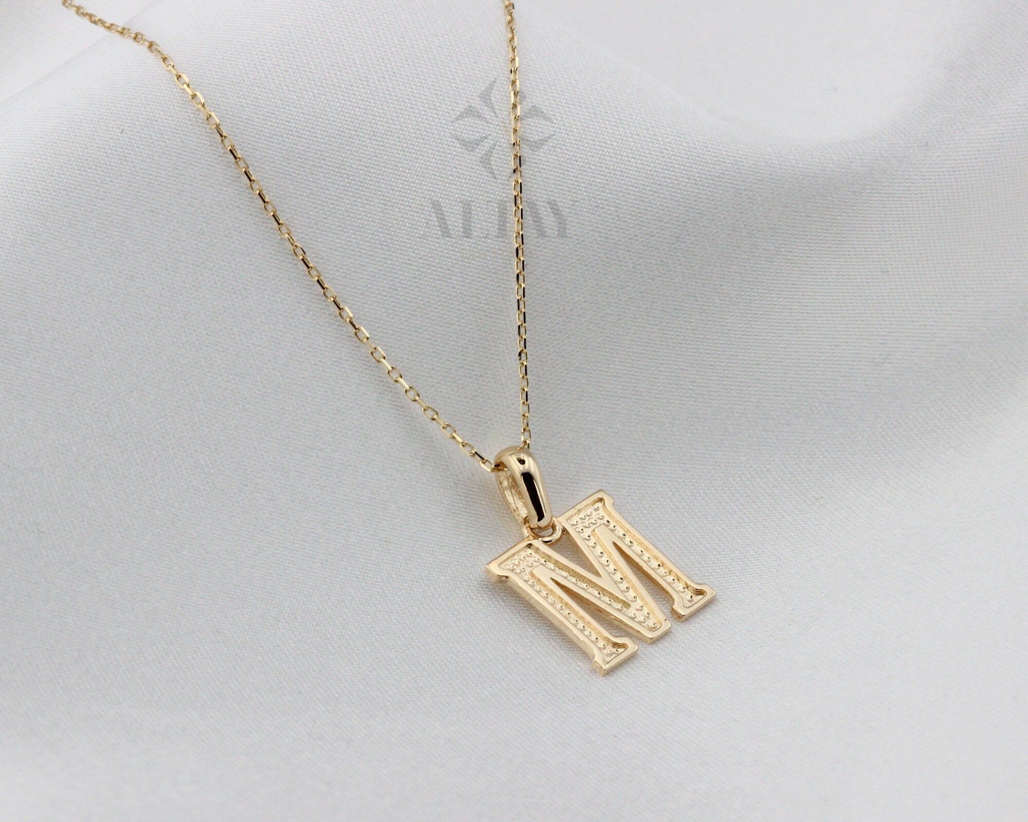 14K Solid Gold Initial Necklace Personalized Single Letter Etsy