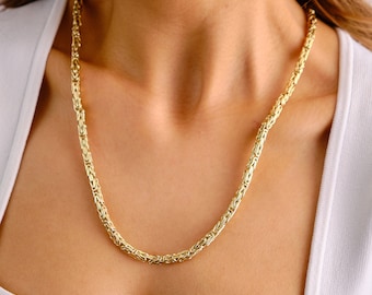 14K Gold Byzantine Chain Necklace, 4.3MM Byzantine Gold Choker, King Byzantine Gold Chain, Byzantine Bali Necklace, Men Women Necklace