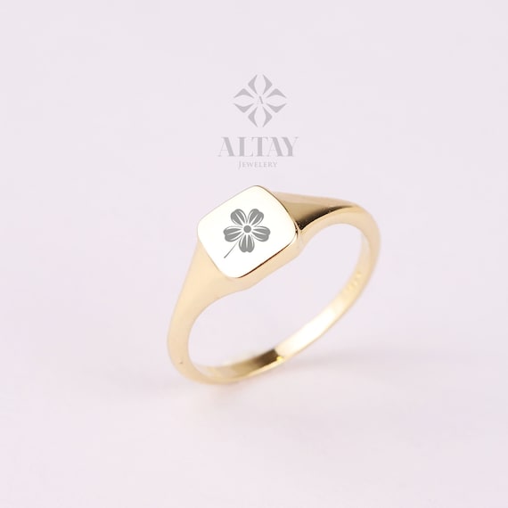 14K Gold Square Signet Ring, Personalized Signet Ring, Engraved Custom Signet Band, Handmade Signet Letter Ring, Monogram Ring, Pinky Band