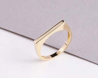 Anillo de sello de oro de 14 quilates, anillo de sello rectangular, anillo de caballero, anillo de sello, anillo para el meñique de mujer, anillo de barra plana, anillo fino apilable.