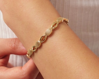14K Gold Oval Rectangle Paperclip Chain, Snake Pattern Rolo Chain Bracelet, Gold Thick Oval Link, Unique Gold Link, Women Men Gold Bracelet