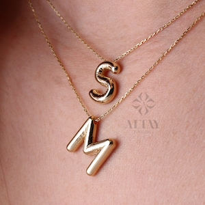 14K Gold Initial Halskette, 3D Gold Buchstabe Halskette, Ballon Brief Anhänger, Benutzerdefinierte personalisierte Halskette, Name Choker, Geschenk für sie ihn Bild 2