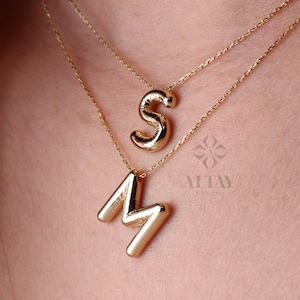 Collar con letras 3D de oro de 14 quilates, collar con nombre de burbuja, colgante con inicial de globo, joyería personalizada, collar impresionante personalizado, regalo para mamá