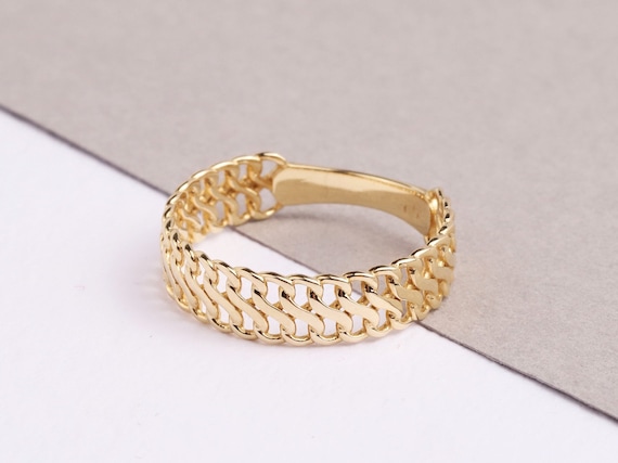 14K Gold Vienna Chain Ring, 5mm Double Curb Chain Ring, Armoured Chain Ring, Minimal Fine Jewelry, Dainty Gold Stacking Ring, Gift For Her