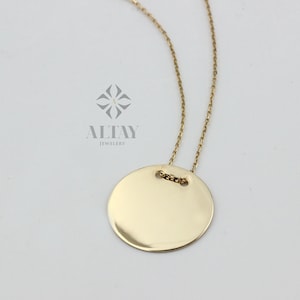 14K Solid Gold Personalized Disk Necklace, Custom Name Coin Necklace, Engraved Date Coin, Initial Disk Minimal Charm, Gift For Her