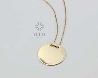 14K Solid Gold Personalized Disk Necklace, Custom Name Coin Necklace, Engraved Date Coin, Initial Disk Minimal Charm, Gift For Her