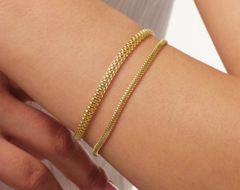 14K Gold Popcorn Bracelet, 4.5mm Curb Wrist Chain, Gold Herringbone Stack Link Chain, Braided Bismark Bracelet, Valentine's Day Gift