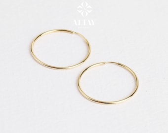 14K Gold Endless Hoop Earring, Round Hoops, Thiny Hoop Huggies, Minimalist Earrings, Dainty Gold Hoops, Gift for Her