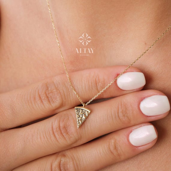 14K Gold Triangle Pendant Necklace, Textured Gold Pizza Slice Necklace, Unique Dainty Necklace, Minimalist Real Gold Jewelry