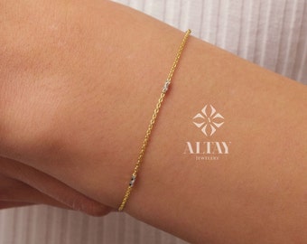 14K Gold Two Tone Chain Bracelet, Tube Chain Bracelet, Cylinder Long Tube Chain, Christening, Chunky Chain Rolo, Two-Tone Bracelet