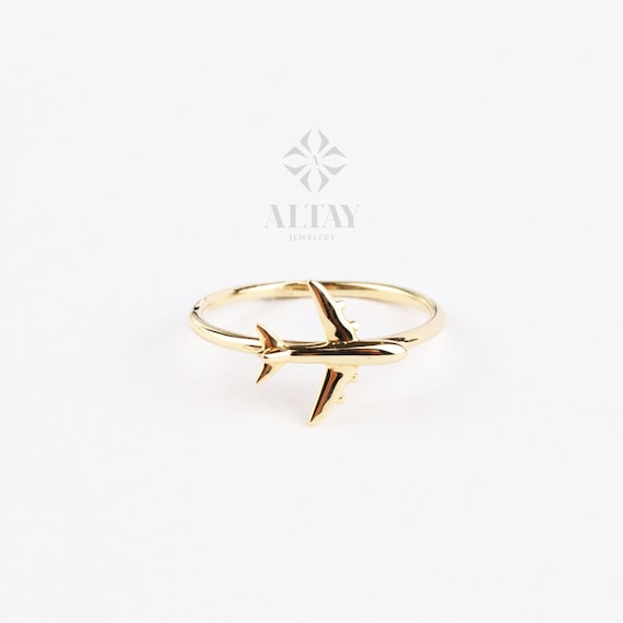 14K Solid Gold Airplane Ring, Aviation Gifts, Plane Gold Ring, Female Pilot Gift, Travel Ring, Minimal Flight Attendant Ring, Gift for Her