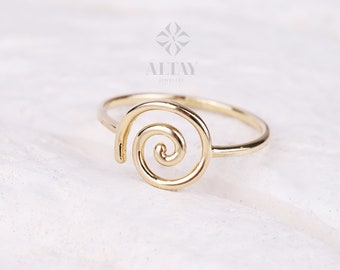 14K Gold Celtic Swirl Ring, Gold Candy Spiral Ring, Unique Promise Ring, Gold Spiral Ring, Handmade Thumb Band, Wave Gold Engagement Ring