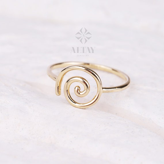14K Gold Celtic Swirl Ring, Gold Candy Spiral Ring, Unique Promise Ring, Gold Spiral Ring, Handmade Thumb Band, Wave Gold Engagement Ring