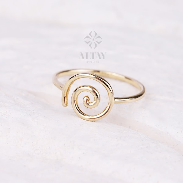 14K Gold keltischer Swirl Ring, Gold Candy Spiralring, einzigartiger Versprechen Ring, Gold Spiralring, handgefertigtes Daumenband, Wave Gold Verlobungsring