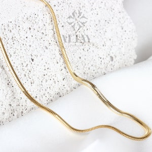 14K Gold Snake Chain Necklace, Gold Herringbone Chain, Gold Snake Chain, Flat Chain Necklace, Stacking Snake Chain Choker, Layering