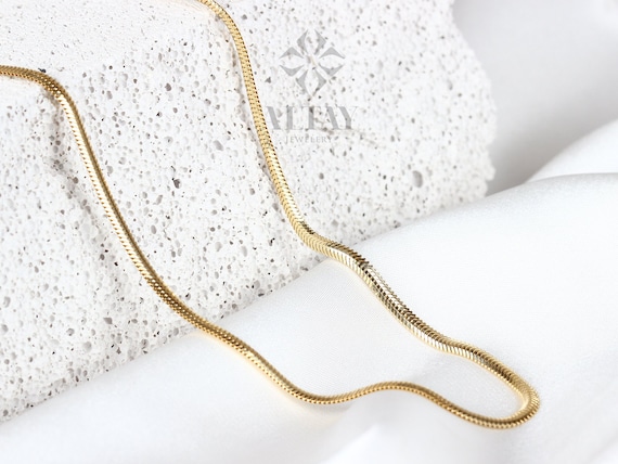 14K Gold Snake Chain Necklace, Gold Herringbone Chain, Gold Snake Chain, Flat Chain Necklace, Stacking Snake Chain Choker, Layering