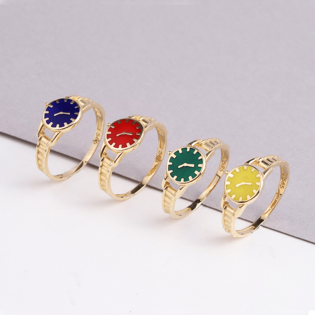 14K Gold Watch Ring, Round Clock Ring, Dainty Ring, Personalized Ring