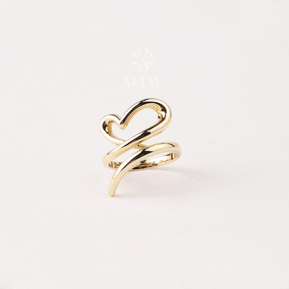 14K Gold Heart Ring, Heart Love Ring, Small Promise Ring, Open Stackable Heart Ring, Dainty Gold Ring, Heart Wedding Ring, Gift For Her