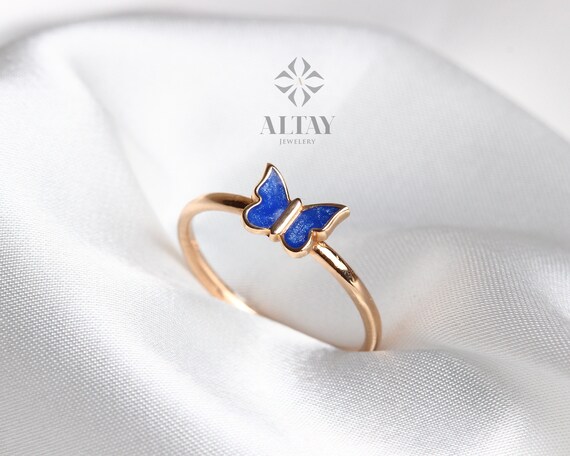 14K Gold Butterfly Ring, Dainty Gold Stacking Ring, Statement