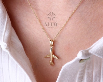 14K Gold Airplane Necklace, Plane Pendant Necklace, Travel Lover Necklace, Pilots Flight Attendant Gifts, Gold Airplane Charm Choker