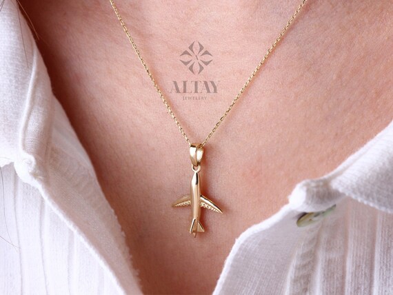 14K Gold Airplane Necklace, Plane Pendant Necklace, Travel Lover Necklace, Pilots Flight Attendant Gifts, Gold Airplane Charm Choker