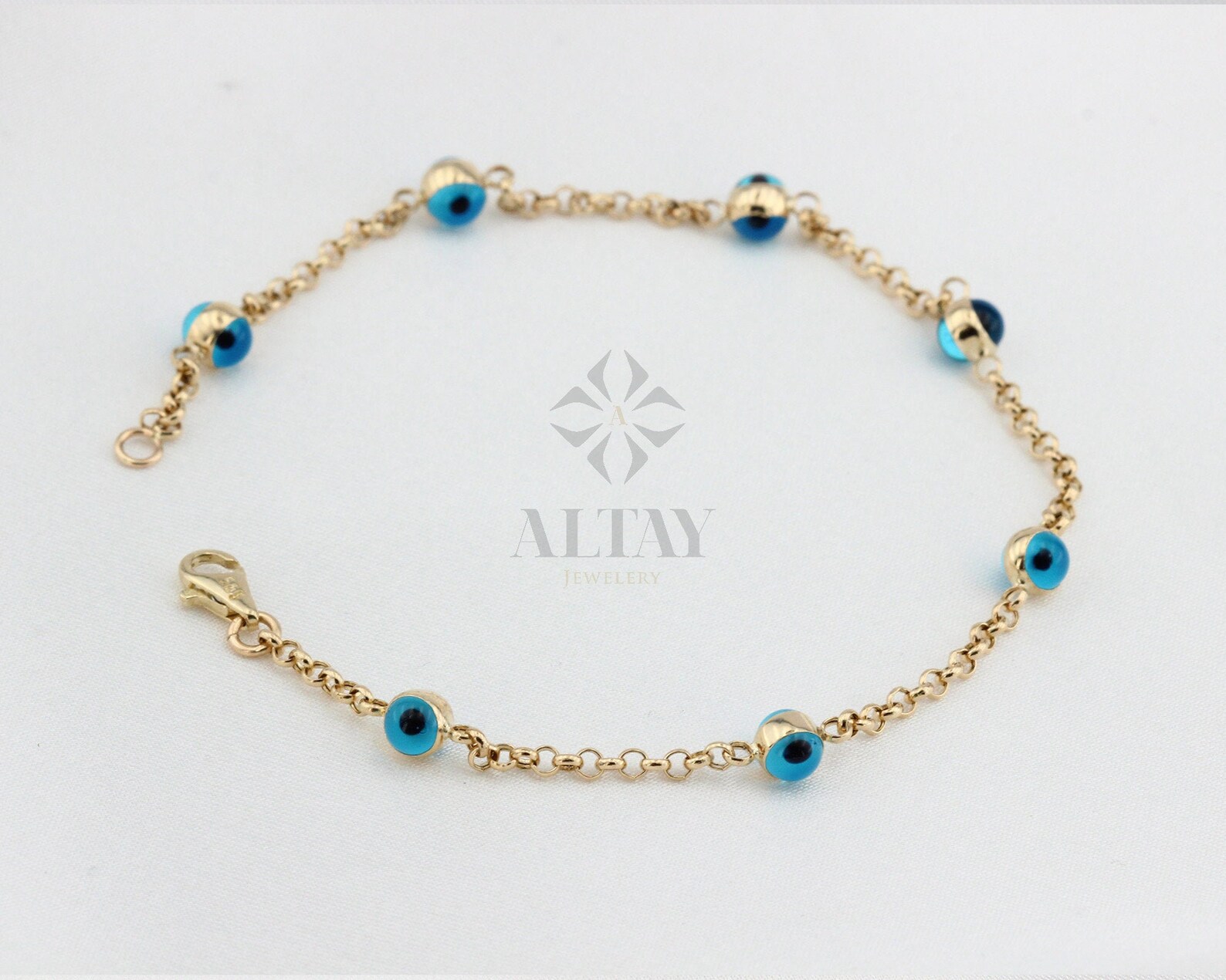 14K Gold Evil Eye Bracelet Gold Chain Bracelet Evil Eye Etsy
