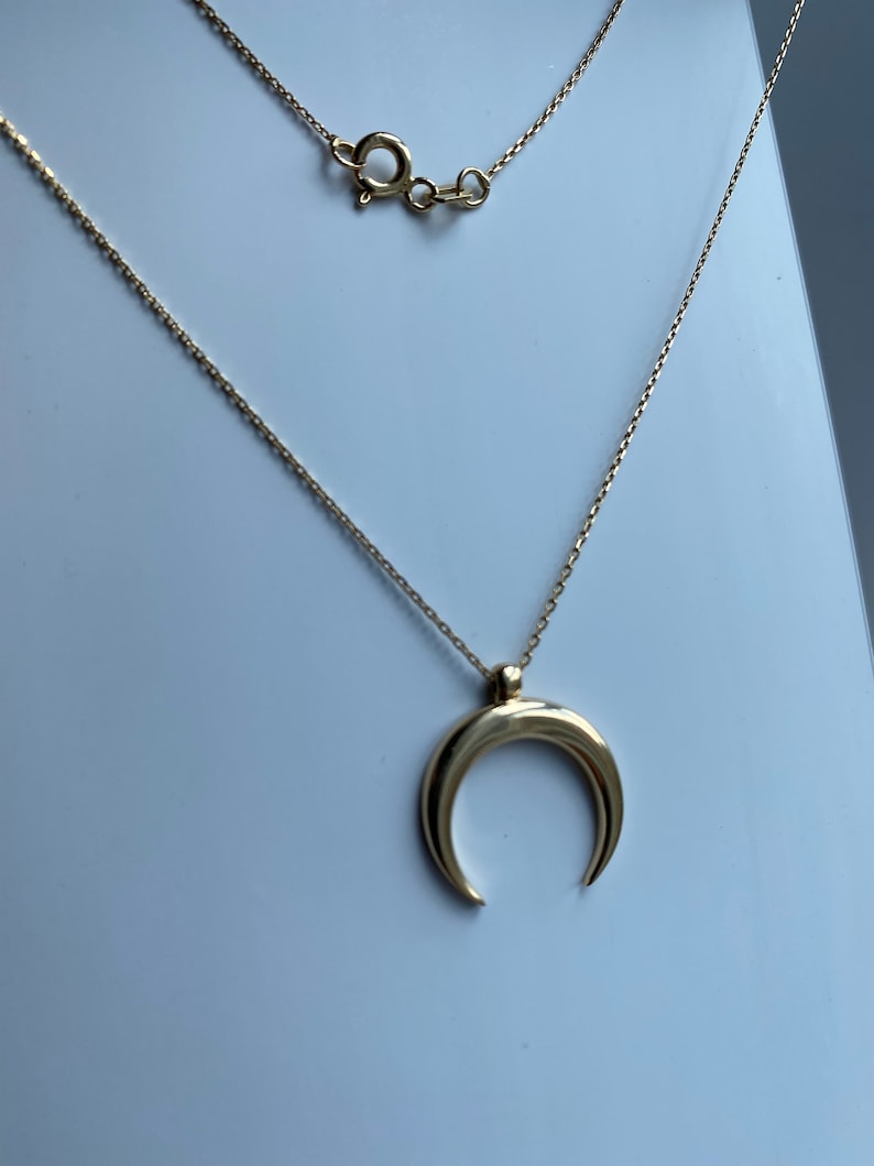 14K Solid Gold Crescent Moon Necklace Half Moon Double Horn - Etsy