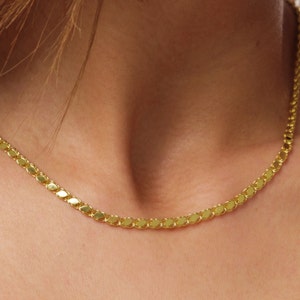 14K Gold Mirror Chain Necklace, 3mm Faceted Chain Necklace, Glitter Chain Choker, Flat Link Chain Necklace, Sparkle Mirror Chain Necklace