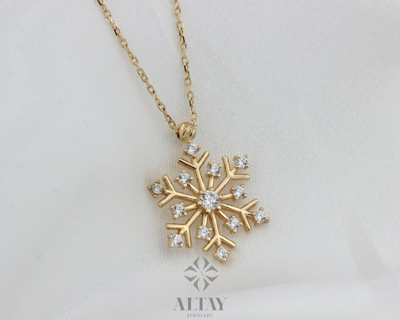 14K Snow Flake CZ Diamond Necklace Christmas Gift for Her - Etsy