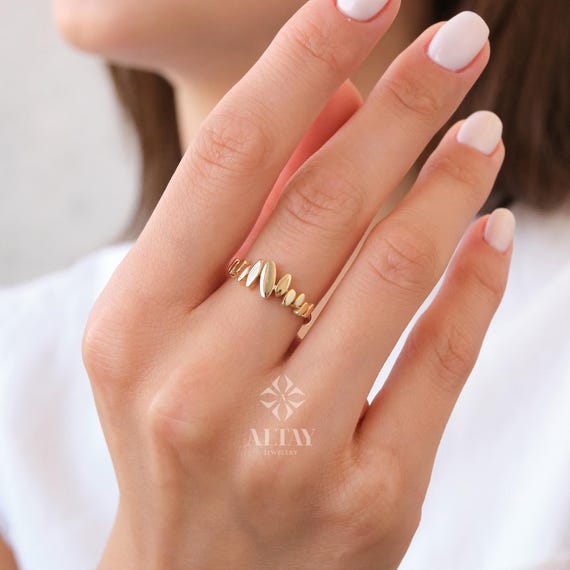 14K Solid Gold ZigZag Ring, Statement Ring, Tiny Sticks Ring, Unique Design, Minimalist, Gift For Her, Real Gold, Christmas Jewelry