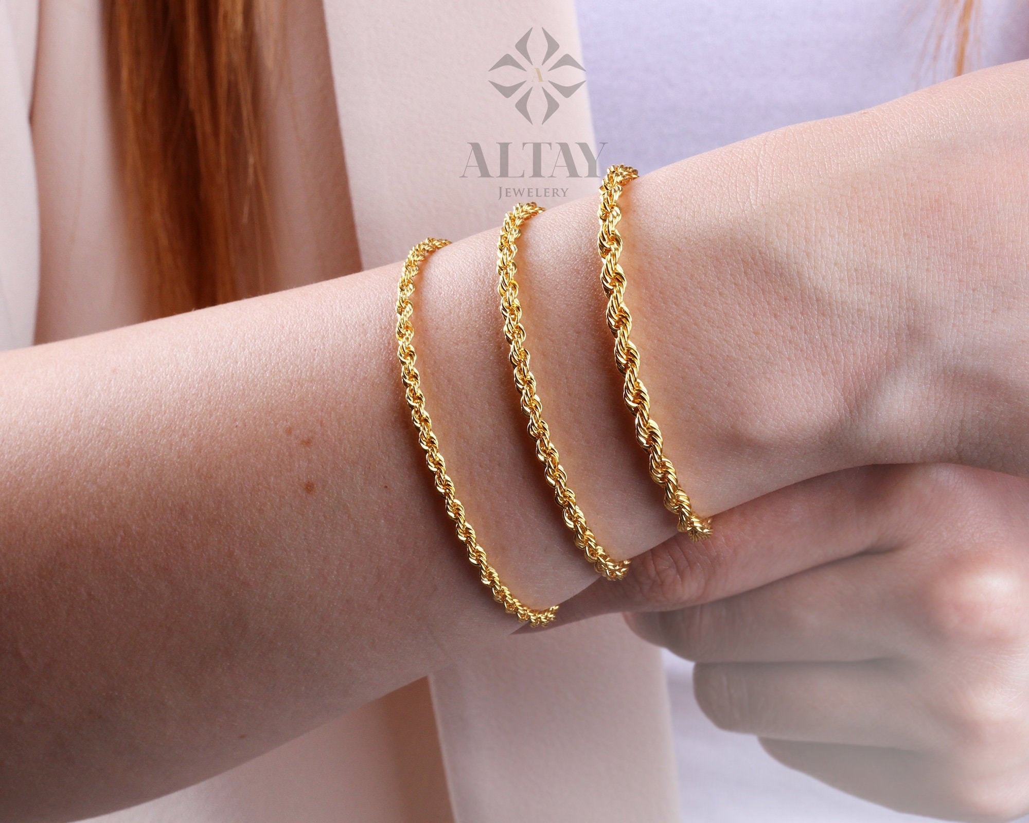 イタリアン ゴールド レディース ブレスレット・バングル・アンクレット アクセサリー Fine Rope Ankle Bracelet in 14k  Gold