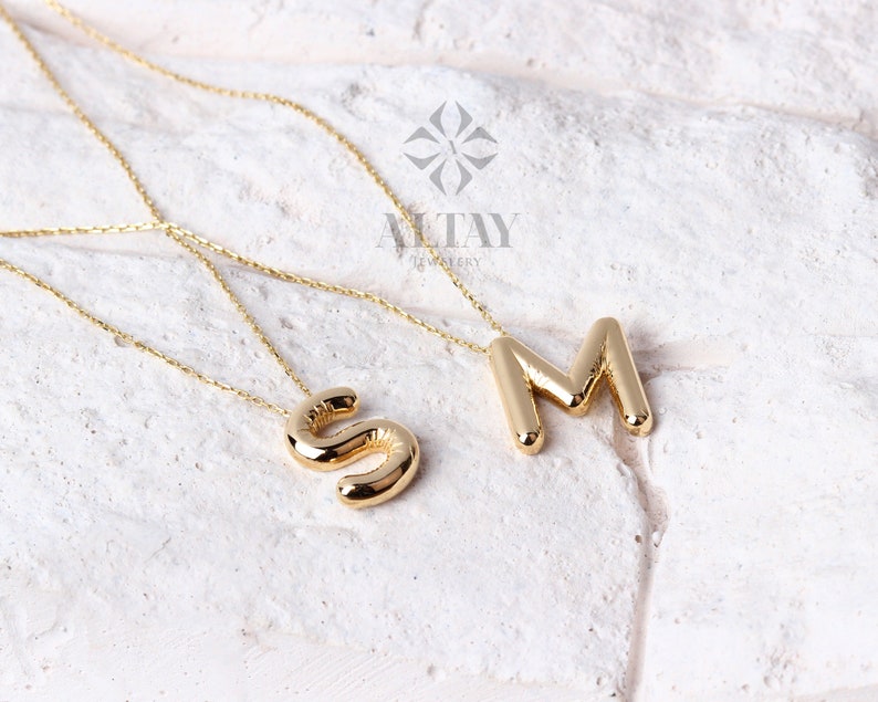 14K Gold Initial Necklace, 3D Gold Letter Necklace, Balloon Letter Pendant, Custom Personalized Necklace, Name Choker, Gift For Her Him zdjęcie 5