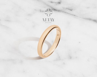 14K Solid Gold Plain Wedding Band (2mm), Polish Rounded Dome, Unisex Ring, Gift For Her Him, Stackable Ring , Promise Ring, Engagement Ring