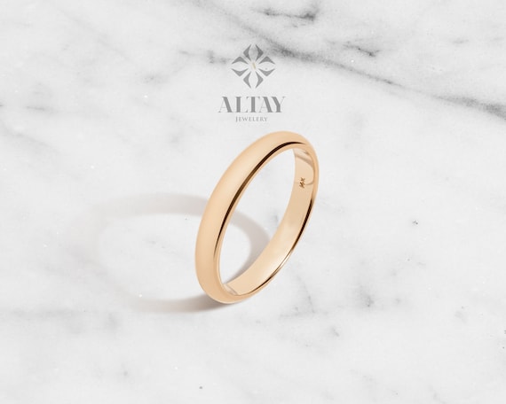 14K Solid Gold Plain Wedding Band (2mm), Polish Rounded Dome, Unisex Ring, Gift For Her Him, Stackable Ring , Promise Ring, Engagement Ring