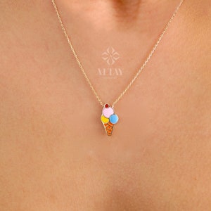 14K Gold Eis Kette, Eis Anhänger, Eis Kegel Charme, Emaille Kette, bunte Halskette, Sommer Halsband, Geschenk für sie