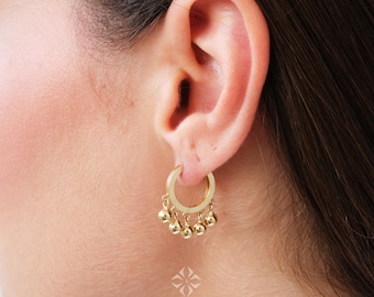 14K Gold Dangling Drop Earrings, Hoop Earrings, Cartilage Upper Earlobe, Small Huggie Hoops, Bridal Earrings, Anniversary Gift