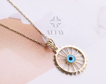 14K Gold Evil Eye Necklace, Evil Eye Pendant, Gold Eye Charm, Dainty Gold Chain Necklace, Good Luck Jewelry, Protection Symbol, Gift For Her