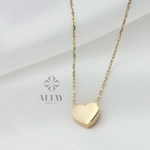 14K Gold Heart Necklace, Heart Shape Pendant, Heart Charm, Minimalist Dainty Love Choker, Good Fortune Symbol, Delicate Gift for Her