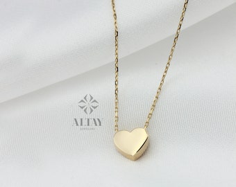 14K Gold Tiny Heart Necklace, Heart Love Pendant, Heart Charm Necklace, Eternal Love Choker, Good Fortune Symbol, Unique Gold Gift