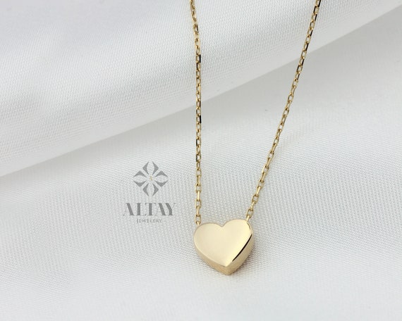14K Gold Heart Necklace, Heart Shape Pendant, Heart Charm, Minimalist Dainty Love Choker, Good Fortune Symbol, Delicate Gift for Her