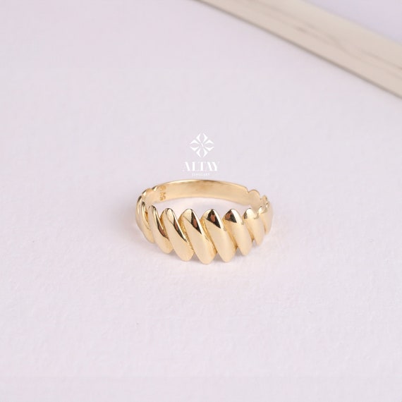 14K Gold Croissant Ring, Dome Croissant Ring, Chunky Bubble Ring,  Braided Dome Stacking Ring, Twisted Rope Ring, Thick Statement Ring