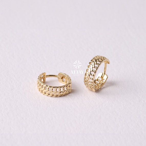 14K Gold Vienna Hoop Earrings, Vienna Hoop Earrings, Small Hoop Earrings, Huggie Hoop, Armoured Chain Hoop, Chunky Gold Hoop, Gift For Her
