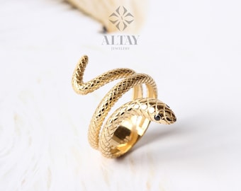 14K Gold Snake Ring, Wrap Snake Band, Dainty Serpent Ring, Wrap Around Snake Ring, Statement Rings, Eternity Animal Ring, Stacking Gold Ring